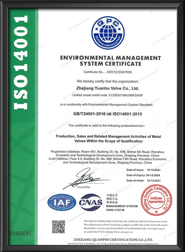 Environmental management system certification certificate - English